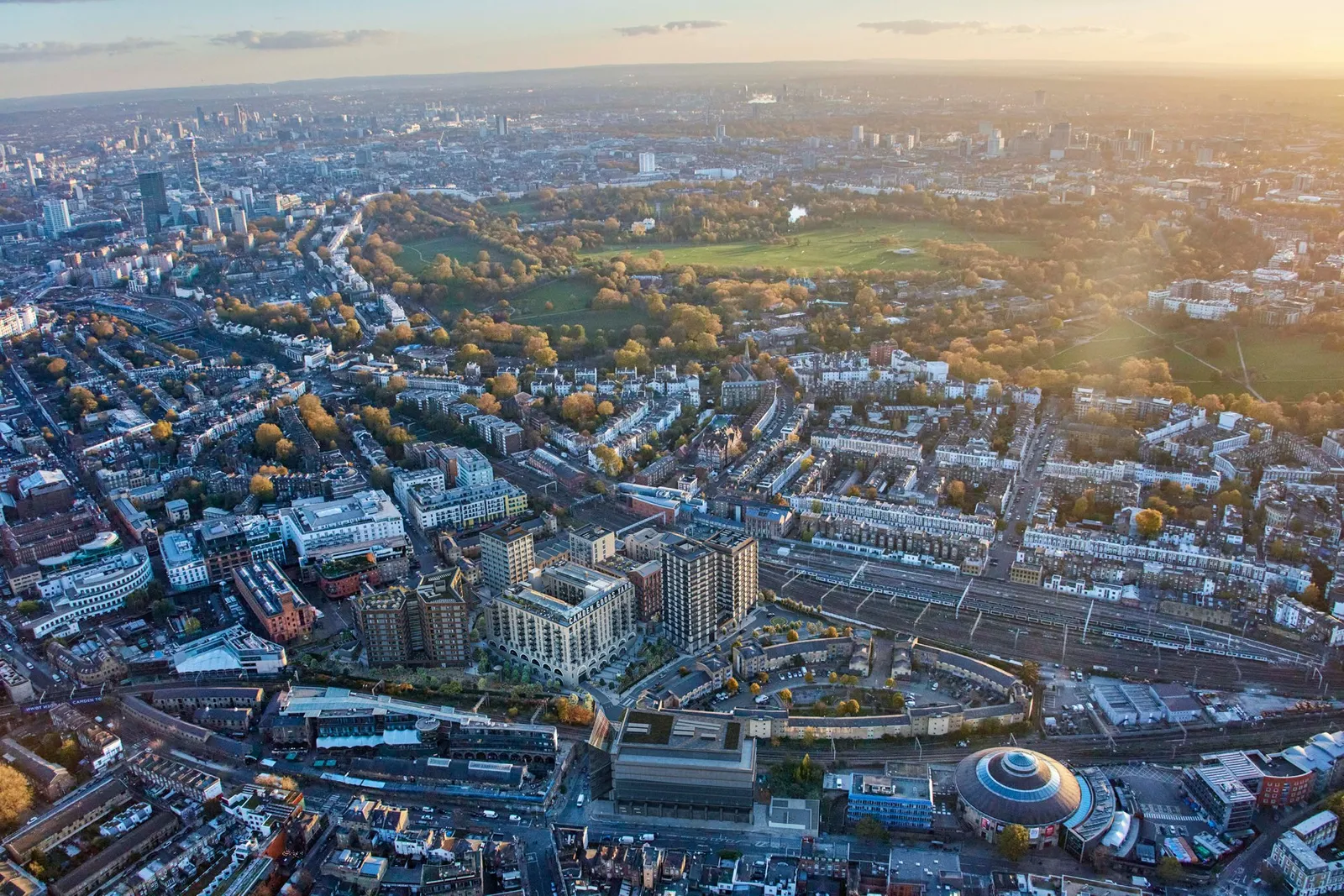 Camden Goods Yard Londra satılık daire havadan görünüm