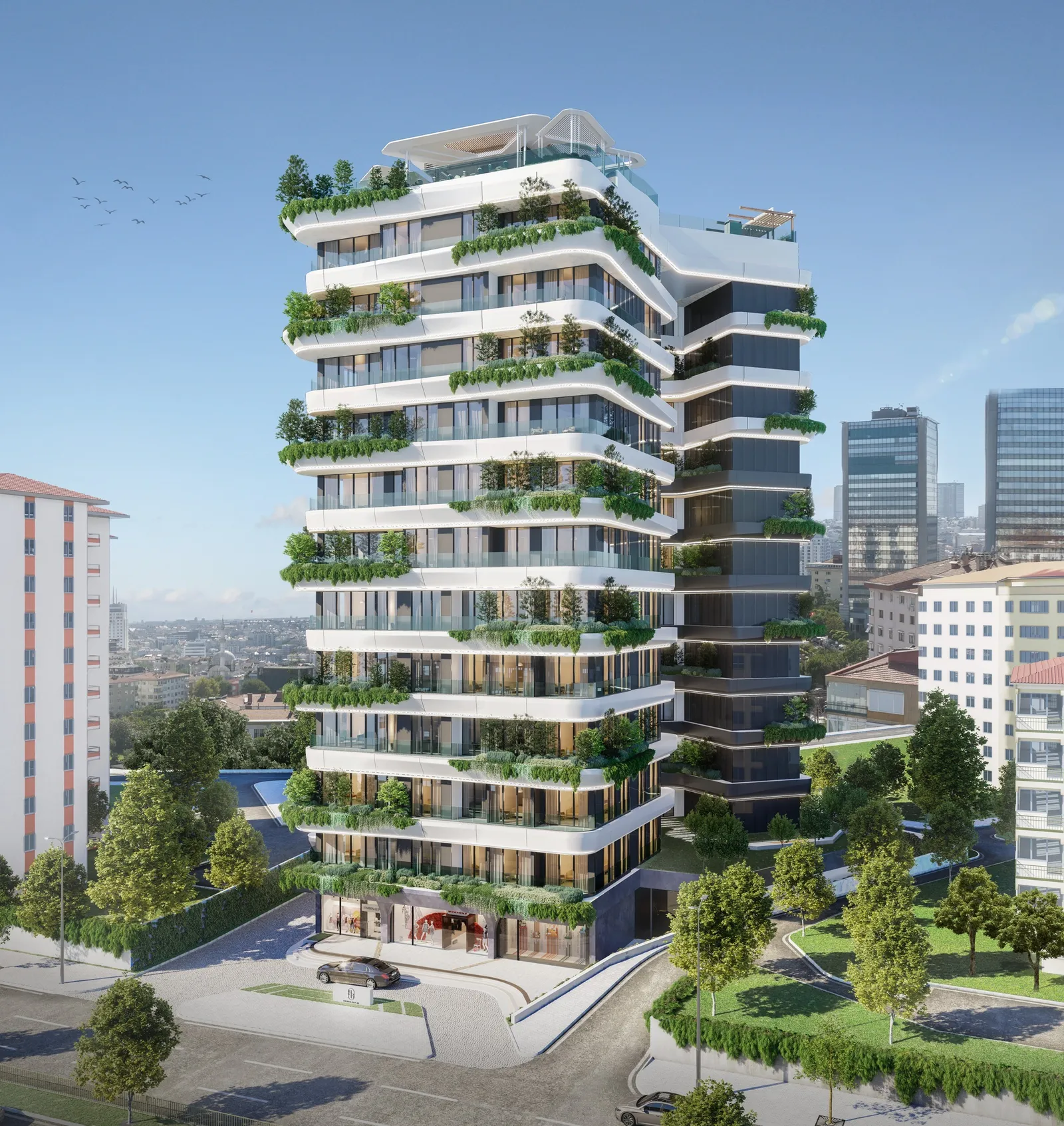 Barbaros 48 projesinin dikey bahçeli dış cephesi, Beşiktaş