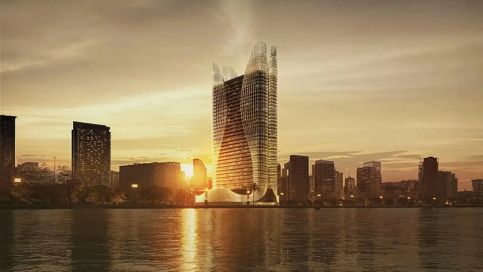Binghatti Skyhall gün batımında, Business Bay su kıyısı
