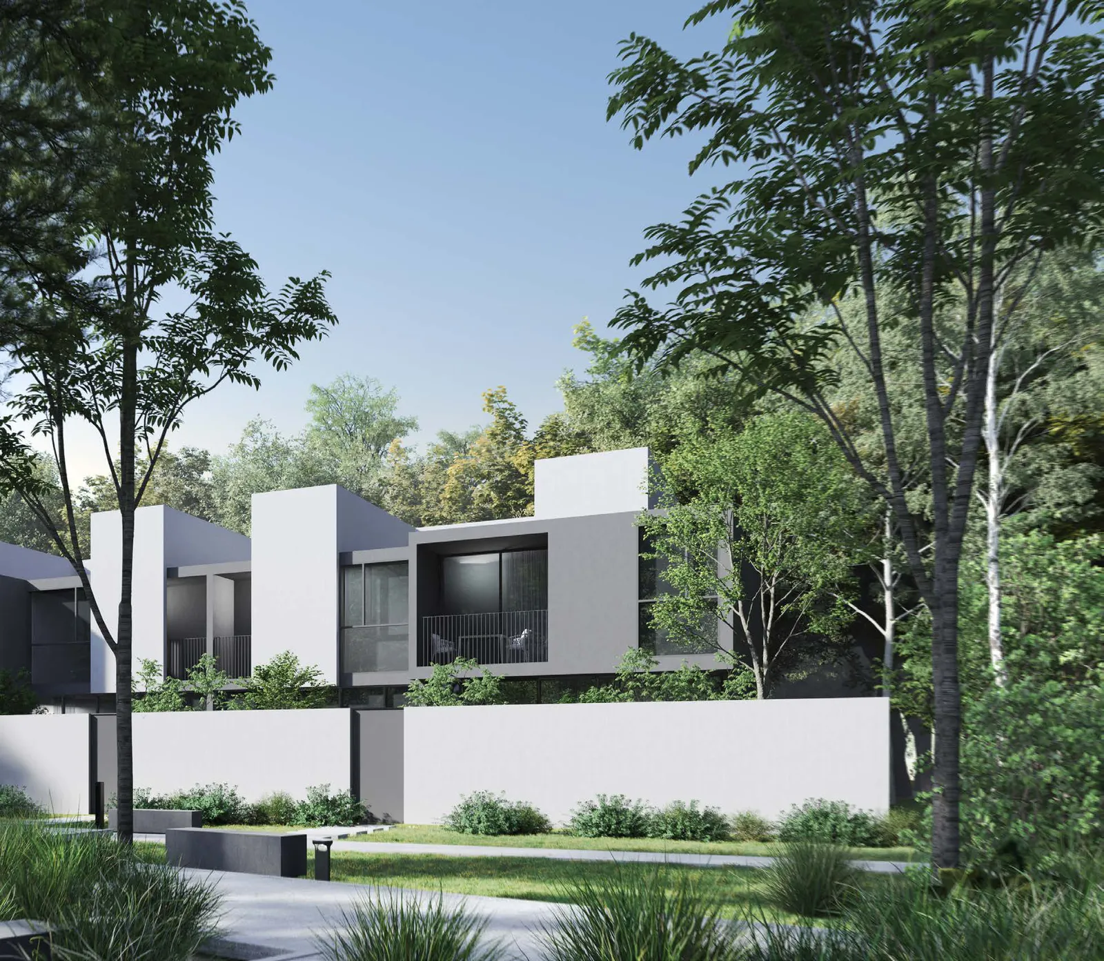Masaar 3 Dalia 2+1 townhouse dış cephesi ve ağaçlık çevresi