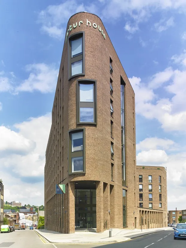 Nurtur House Sheffield curved brick facade on the Allen Street corner